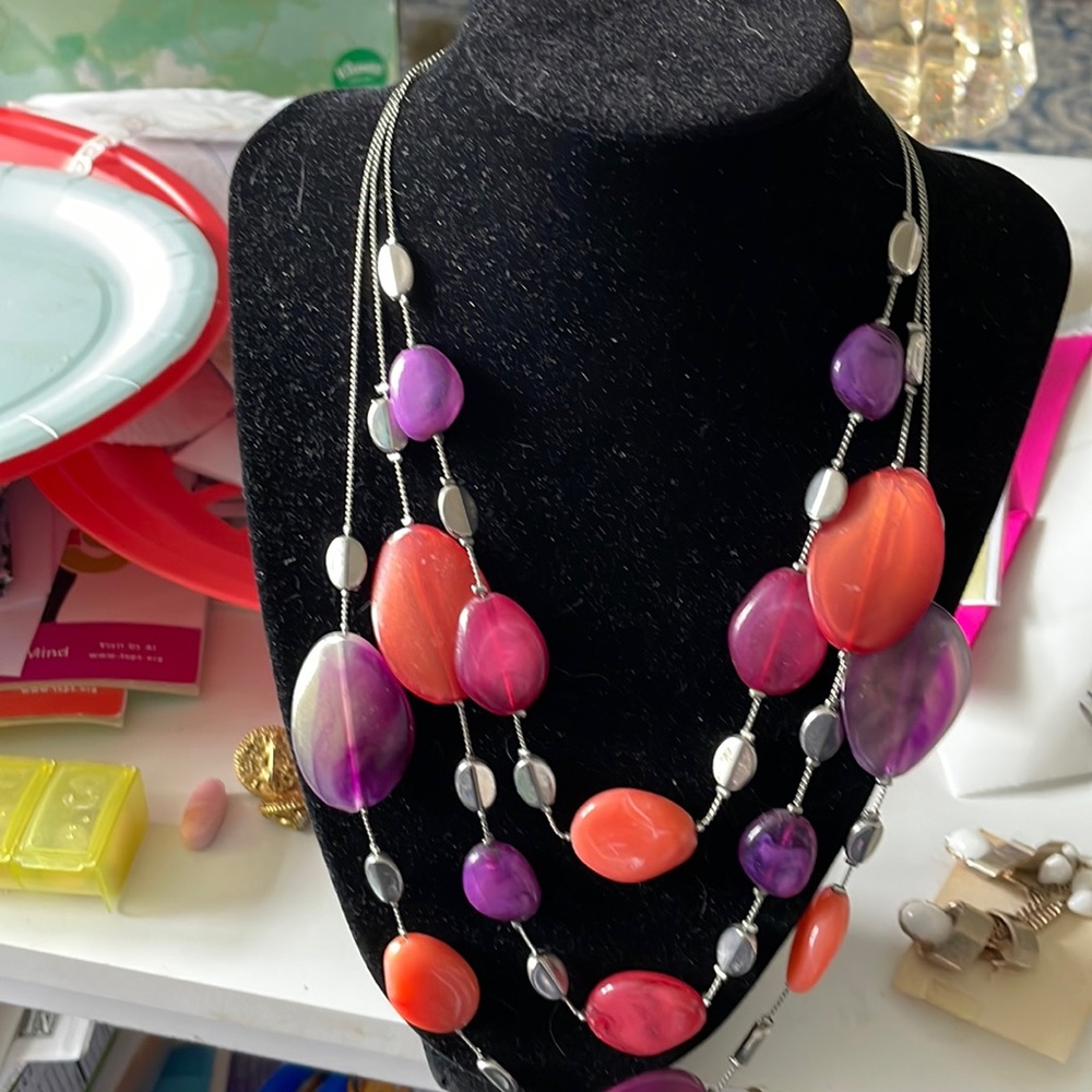 Vintage 3 Strand Lucite Necklace with tag NY